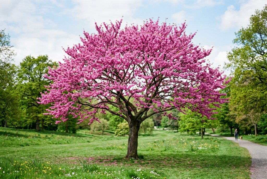 Árbol del amor Ginartoleas en plena floración primaveral con abundantes flores rosas cubriendo toda la copa en un entorno natural
